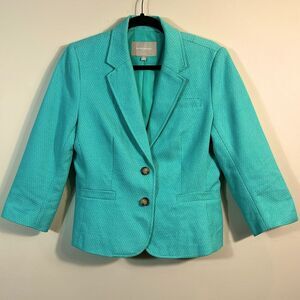 Banana Republic Green Blue Tweed Cotton Linen Two Button Blazer Jacket Women 10
